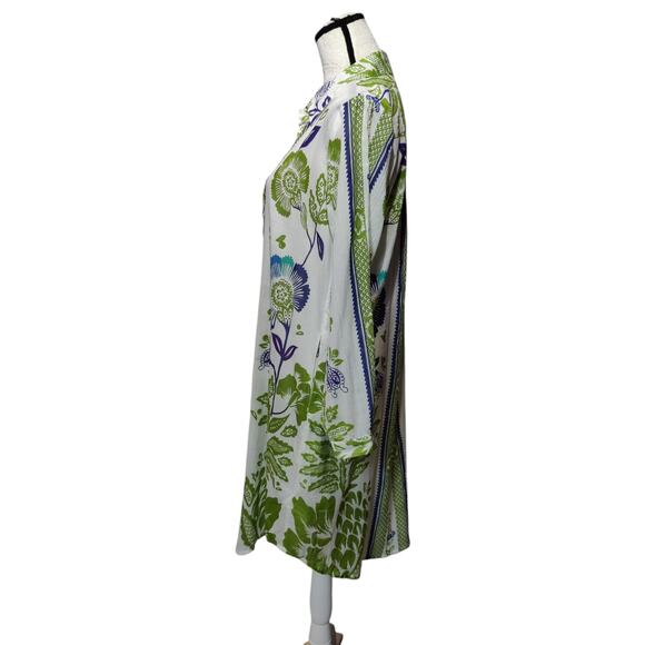 Haute Hippie Sz XS Green White Long Sleeve Floral Button Front Shirt Dress - Picture 8 of 10